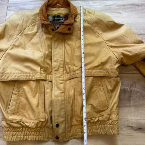 Wilsons Adventure Bound VTG Cream Yellow Leather Bomber Collared Pilot's Jacket - Picture 12 of 13
